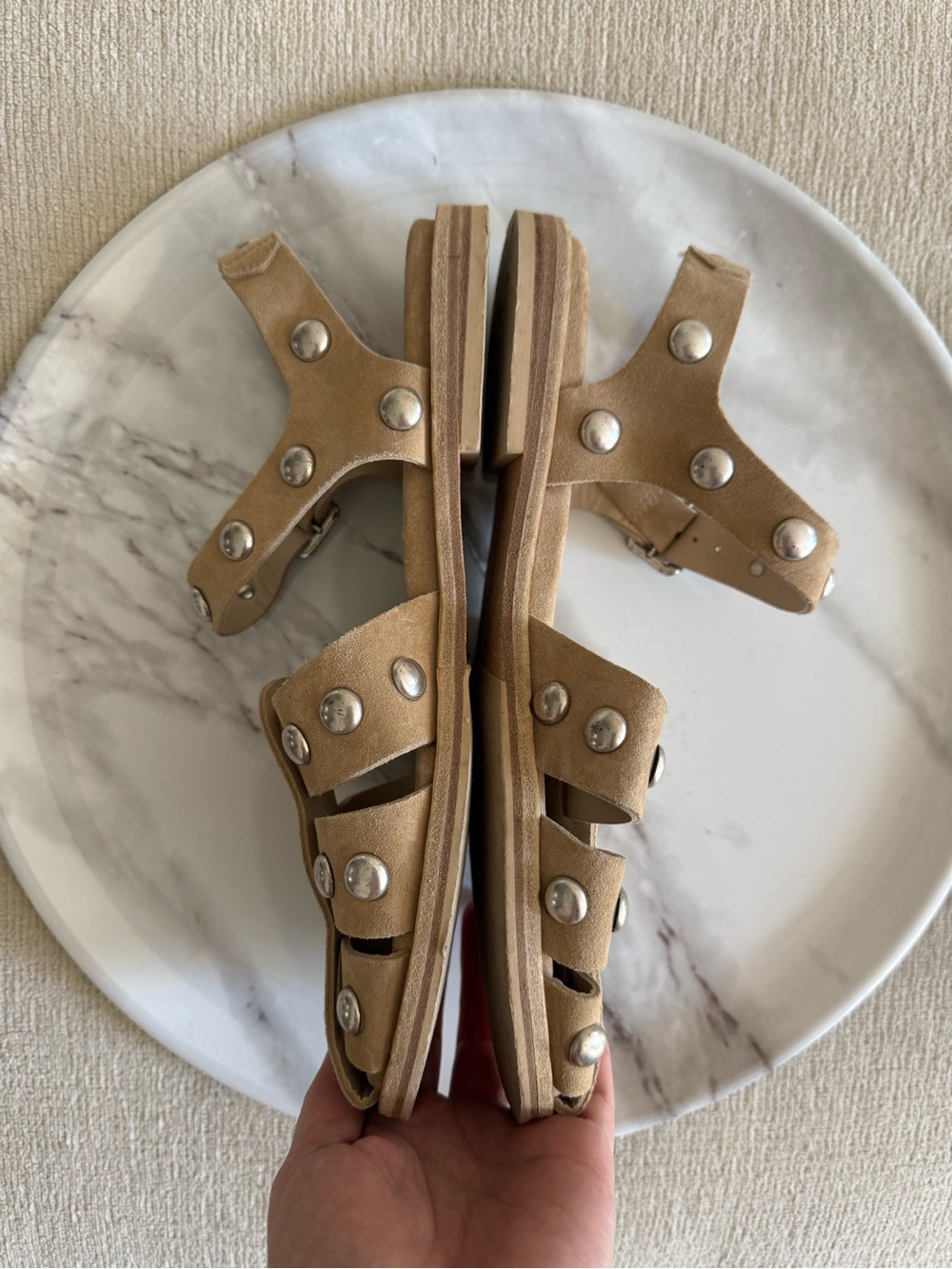 Freda Salvador Sera Fisherman Sandal Stucco Suede with Silver Studs - Picture 3 of 4